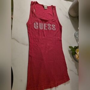 Guess Pink Rhinestone Logo Tank Top